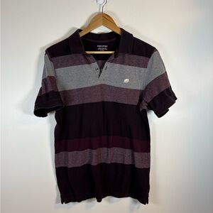 Banana Republic Men’s Burgundy Purple Grey Striped Knit Polo Shirt, Size Medium